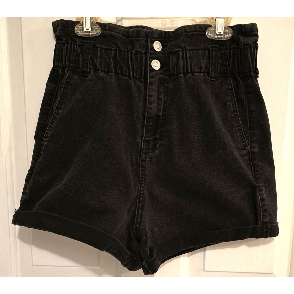 No Boundaries Paperbag Denim Shorts High Waisted Blk M Jr Retro Mall Goth Grunge